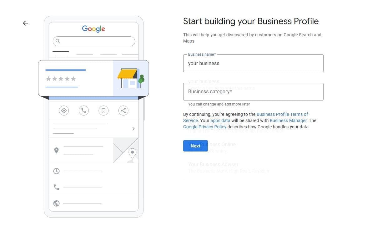 Enter Your Business Name and Category